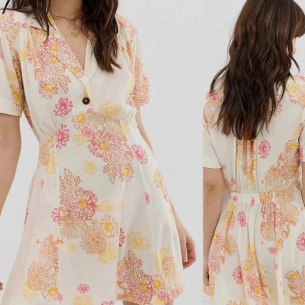 Free People Floral Mini Dress in Pink and Yellow - Picture 1 of 10